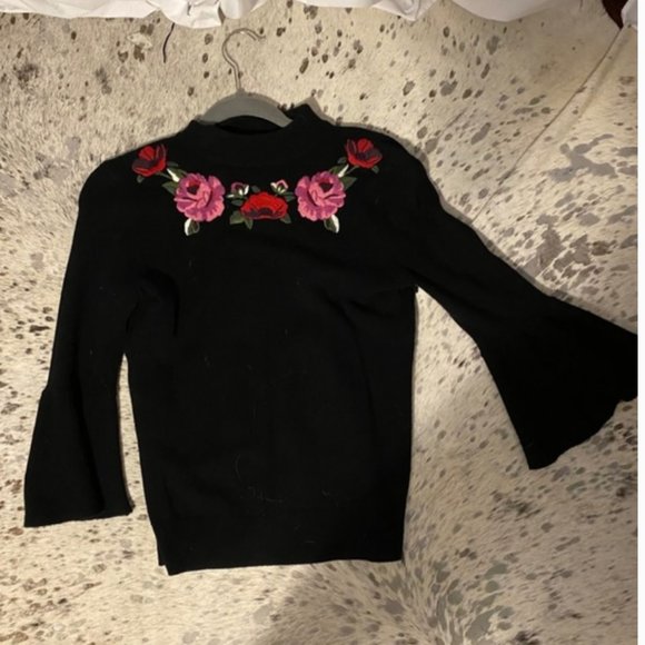 kate spade madison avenue black pink floral blossom sweater small nwot - Picture 8 of 12